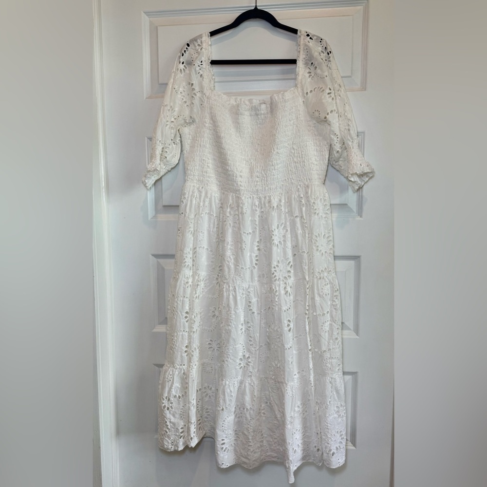 Baltic Born White Ella Eyelet Smocked Midi Dress - Picture 4 of 9
